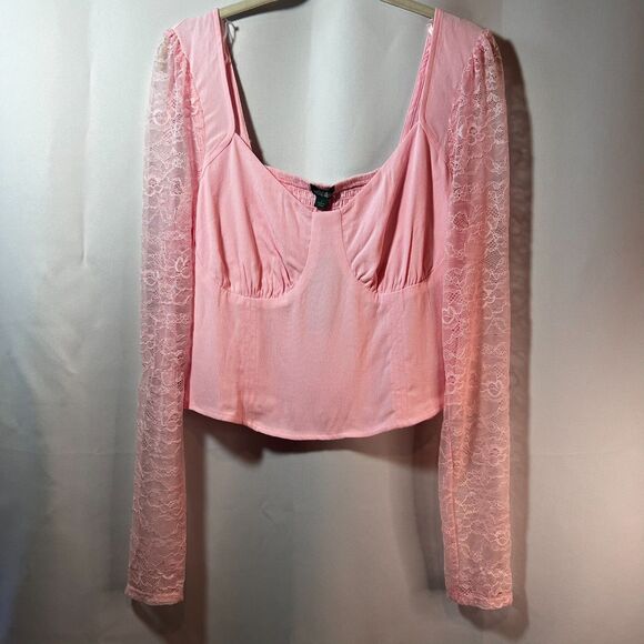 Lace Long Sleeve Crop Top Shirred Back, Wild Fable, Light Pink Large - Picture 4 of 7